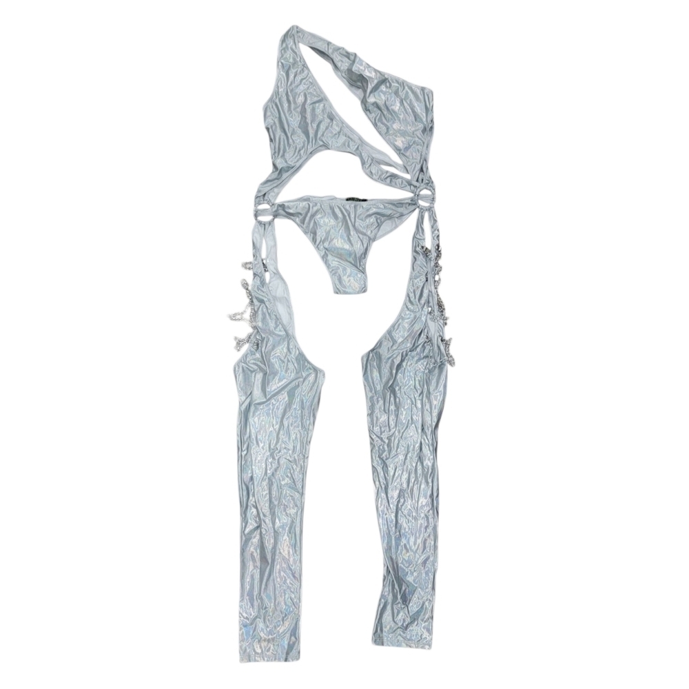 Silver Metallic Rave Jumpsuit - Picture 6 of 14